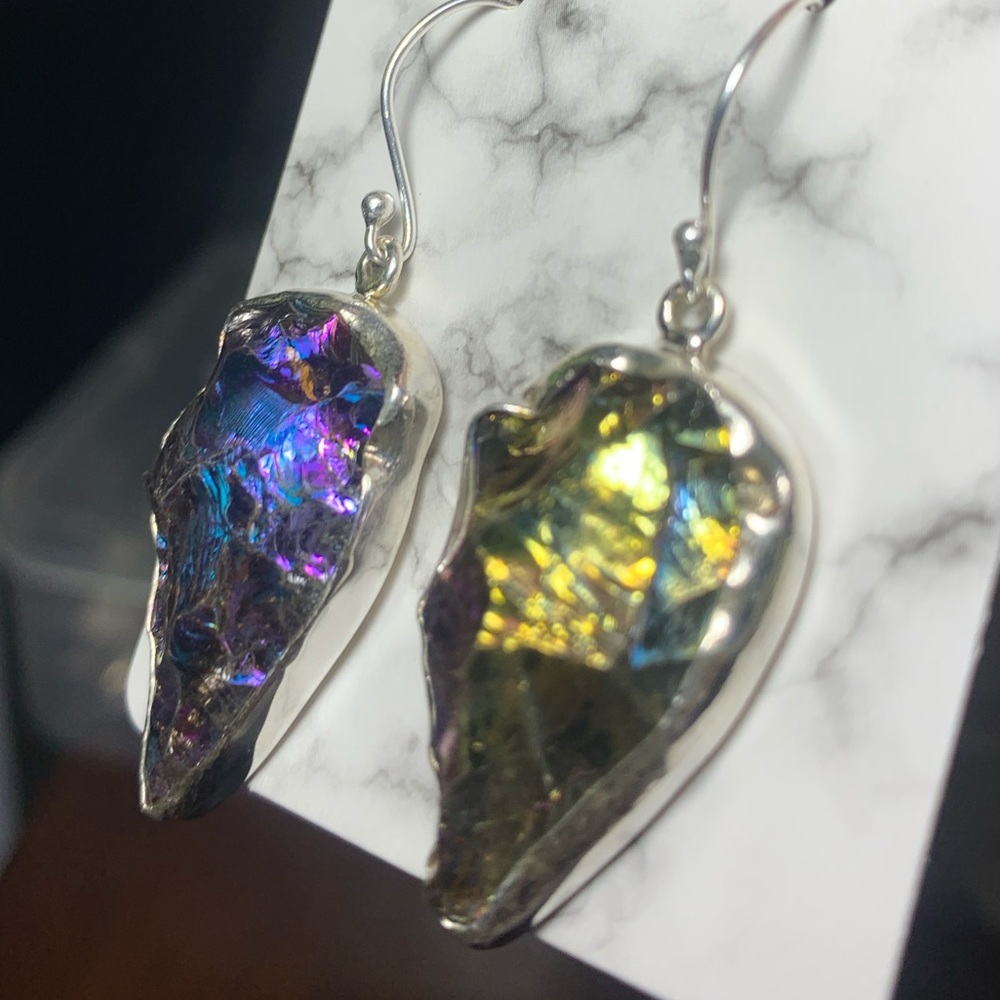 Solid Sterling Carved Rainbow Titanium Arrowhead - image 2